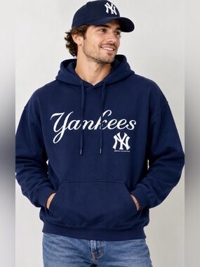 Y2K Vintage Stitches Navy & White NY Yankees Baseball Hoodie Size XL
